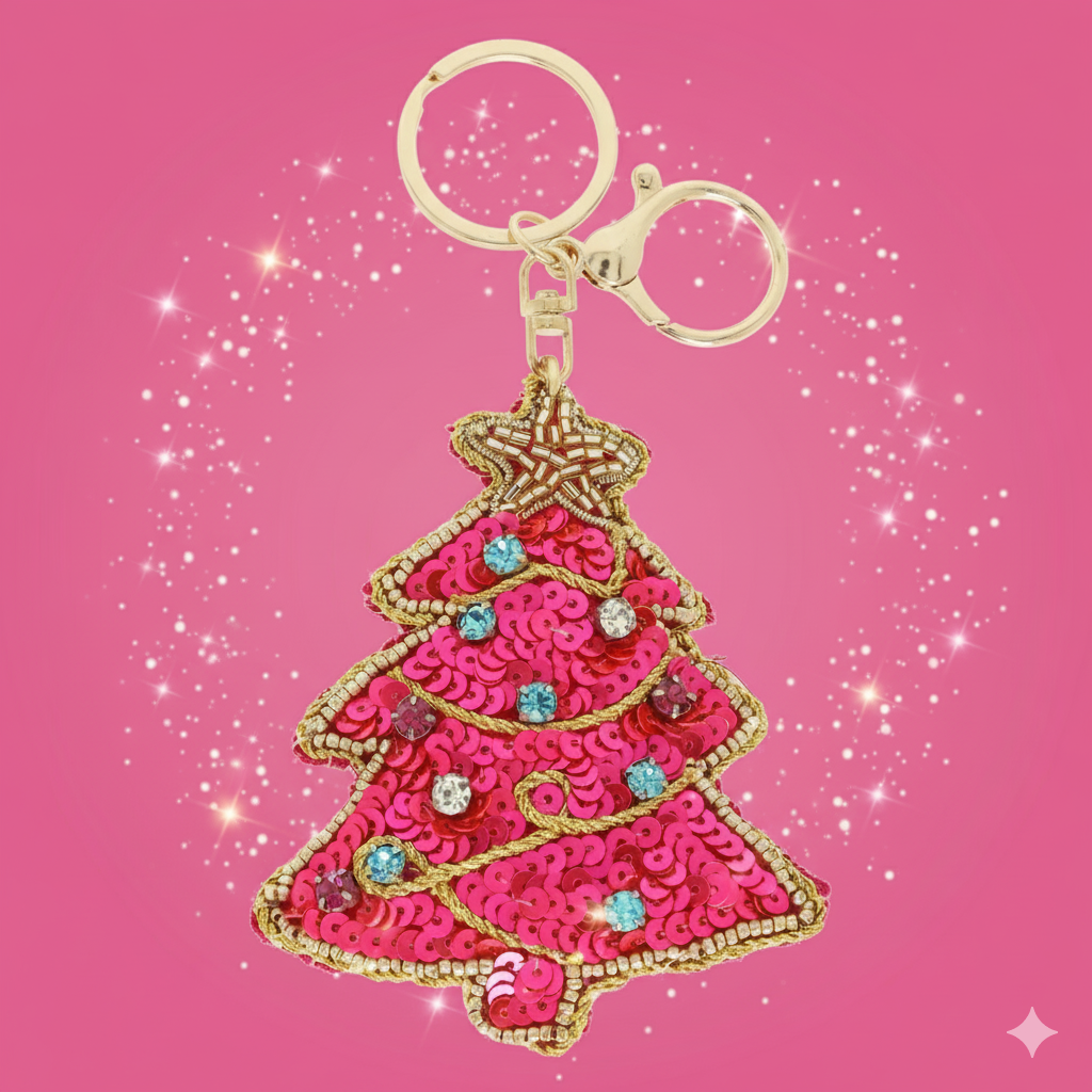 Pink Sparkle Tree Keychain