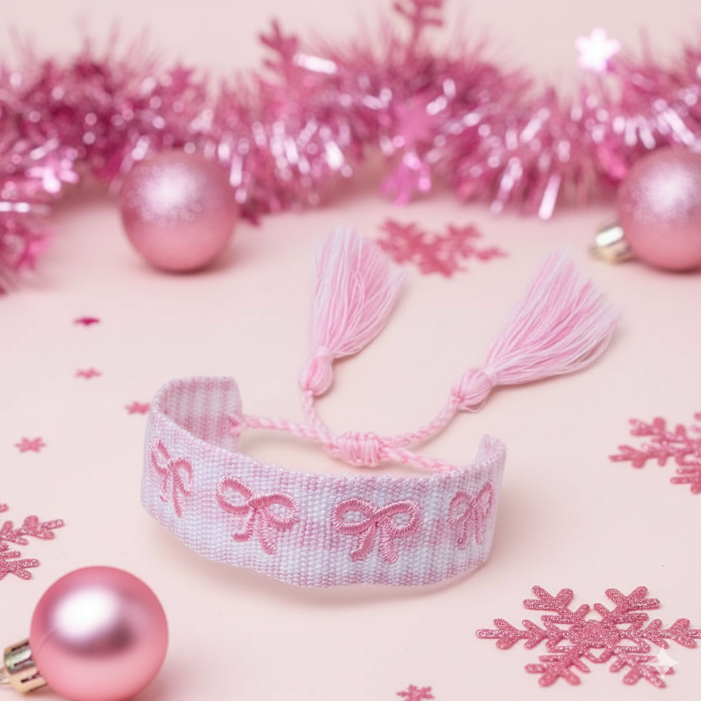 Pink Braided Bow Bracelet