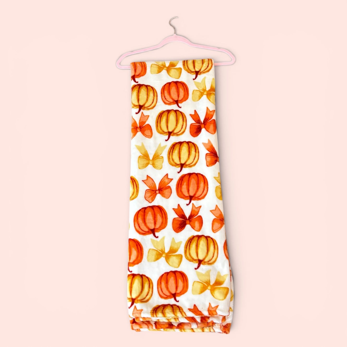 Pumpkin & Bow Plush Throw Blanket