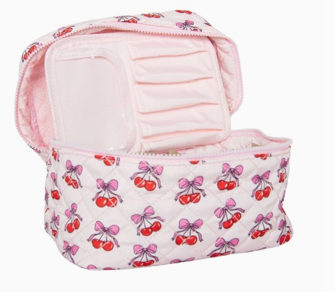 “Cherries & Bows” Pink Makeup Bag