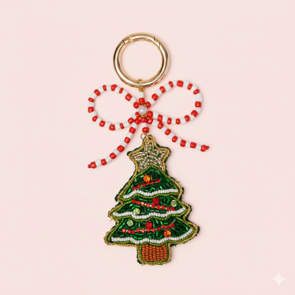 Classic Christmas Tree Bow Keychain