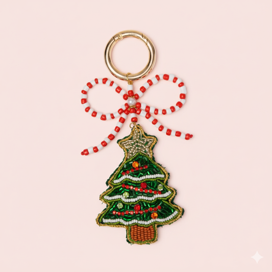Classic Christmas Tree Bow Keychain