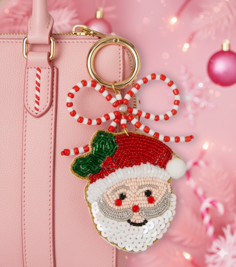 “Sleigh My Name” Beaded Santa Keychain