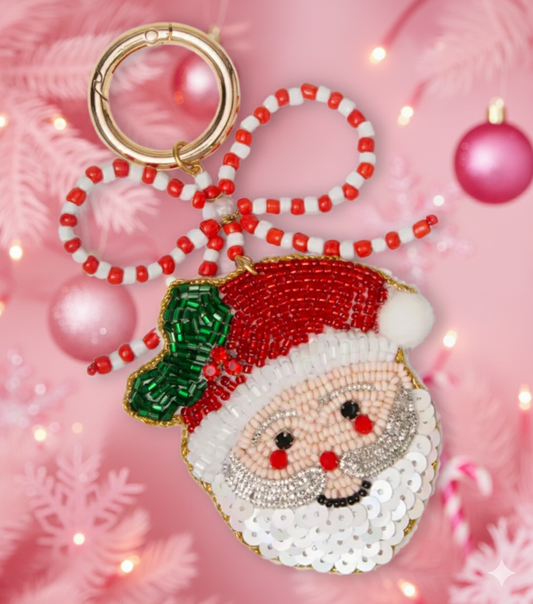 “Sleigh My Name” Beaded Santa Keychain