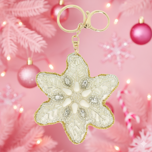 “Let It Snow” Beaded Snowflake Lanyard Keychain