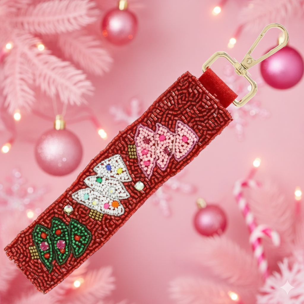 “Tree Me Nice” Red Beaded Holiday Lanyard
