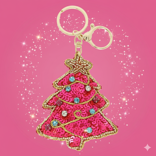 Pink Sparkle Tree Keychain