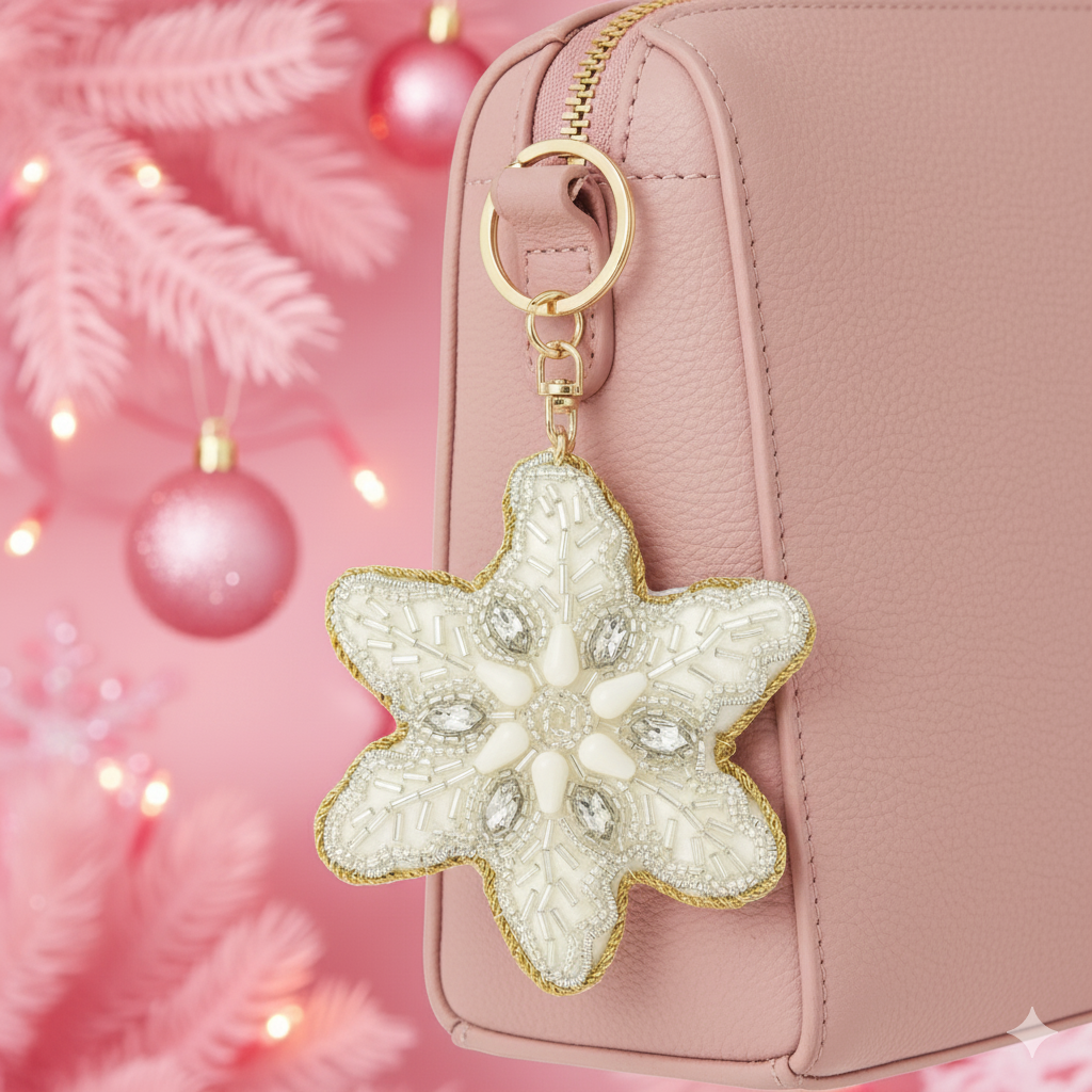 “Let It Snow” Beaded Snowflake Lanyard Keychain