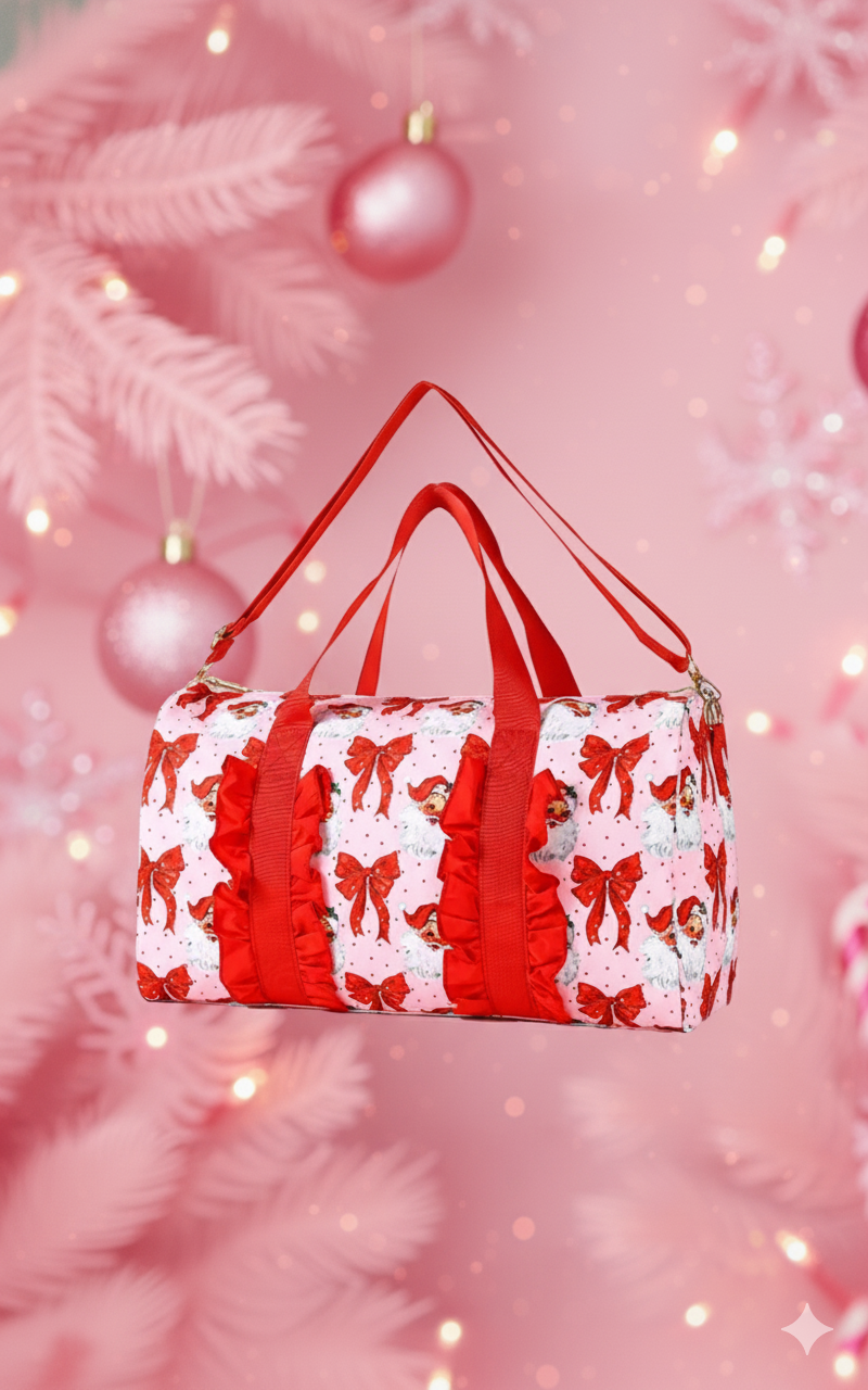 “Sleigh All Day” Pink + Red Santa Duffle Bag