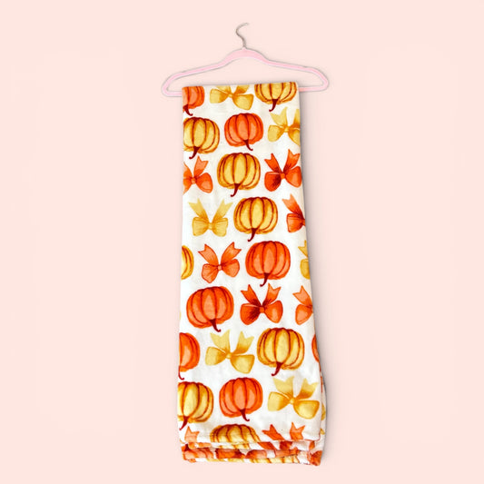Pumpkin & Bow Plush Throw Blanket