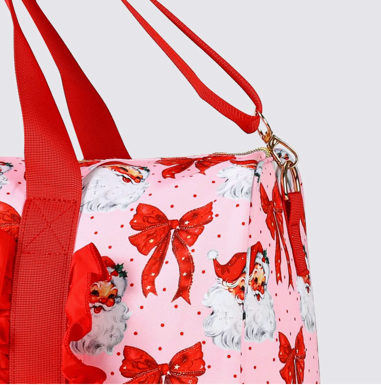 “Sleigh All Day” Pink + Red Santa Duffle Bag