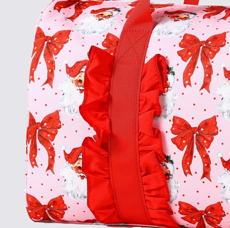 “Sleigh All Day” Pink + Red Santa Duffle Bag